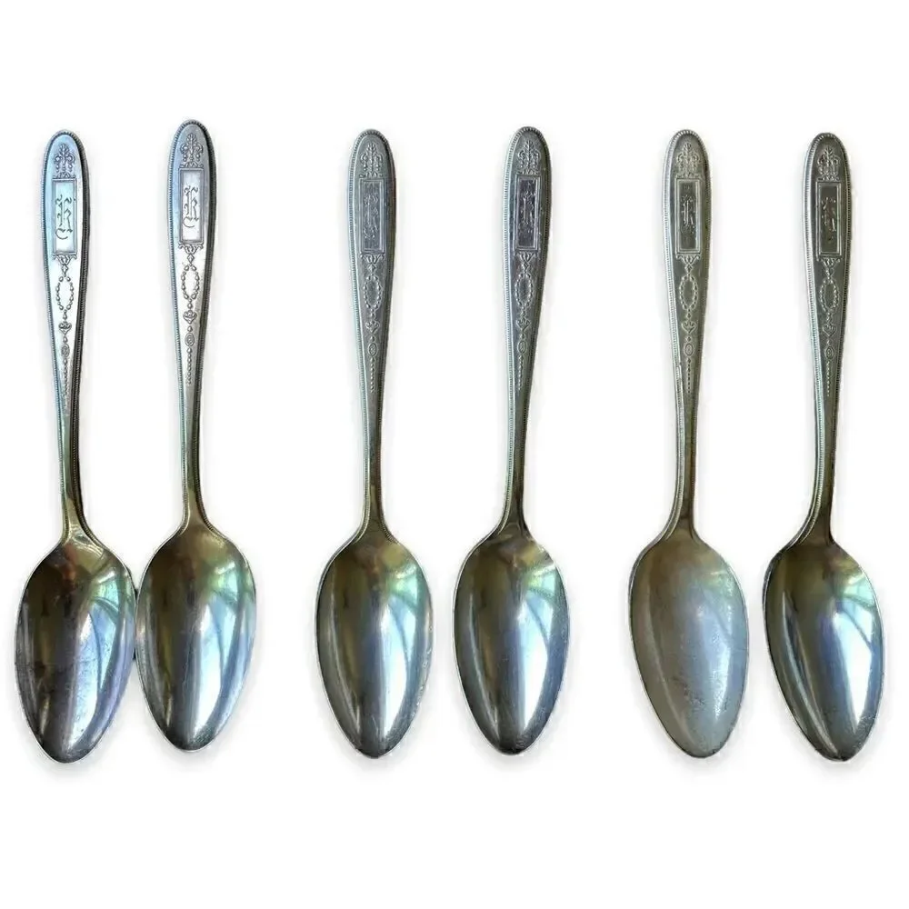 Antique 1921 Oneida Community Plate Grosvenor Teaspoons Set of 6 With Monogram